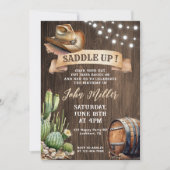 サドルアップ誕生日 – 西カウボーイハット&サボテン 招待状 (正面)