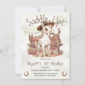 サドルアップ1stロデオスポッテッドホースカウボーイ誕生日 招待状 (正面)