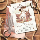 サドルアップ1stロデオスポッテッドホースカウボーイ誕生日 招待状