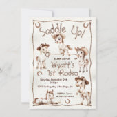 サドルアップ1stロデオハートポニーカウボーイ誕生日 招待状 (正面)
