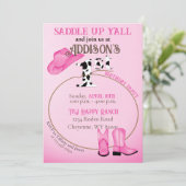 サドルアップ1th誕生日ピンク女性のカーボーイブーツハット 招待状 (スタンド正面)