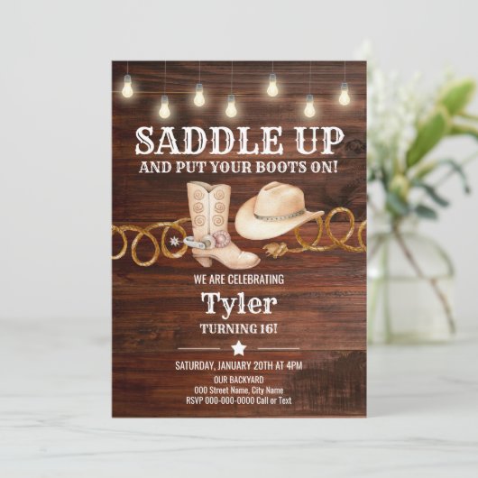サドルアップ、カウボーイとウェスタン誕生日パーティー 招待状 (スタンド正面)