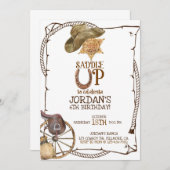 サドルアップ，カウボーイパーティー，ボーイ誕生日，西部 案内状 (正面/裏面)