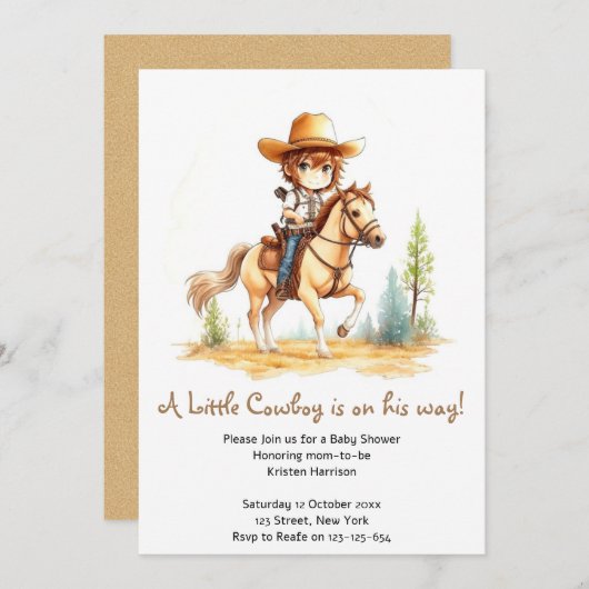 サドルアップ：カウボーイ赤ちゃんシャワー冒険 招待状 (正面/裏面)