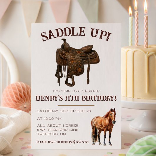 サドルアップ!カウボーイ ウエスタン 馬のテーマの誕生日 招待状