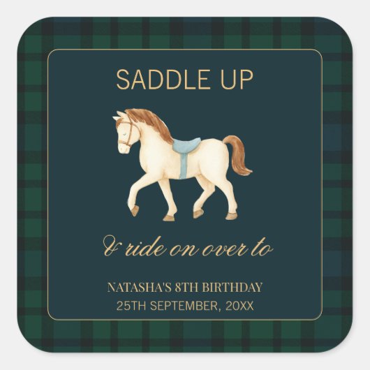 サドルアップ ビンテージ お嬢様風 馬 誕生日 スクエアシール (正面)