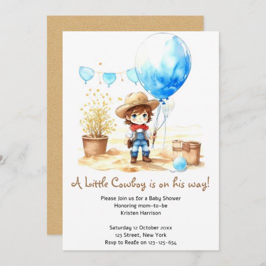 サドルアップ:水の色の西カウボーイベビーシャワー 招待状 (正面/裏面)