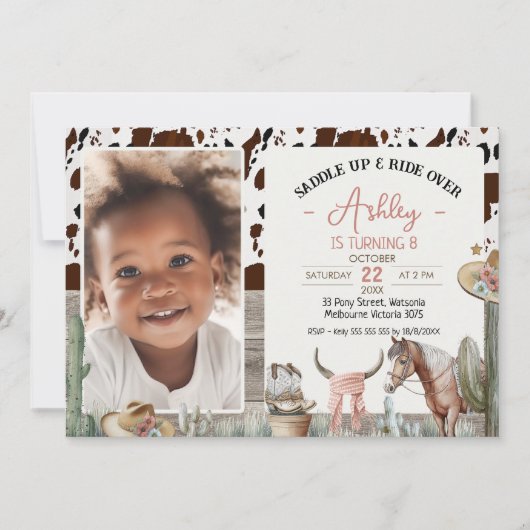 サドルア素朴ップ馬牛馬誕生日招待状 招待状 (正面)