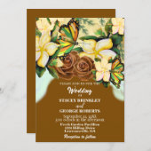 サドルブラウンボホワイルドフラワー結婚フローラ 招待状 (正面/裏面)