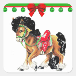 サドル付き西クリスマスの小さな馬ポニー スクエアシール
