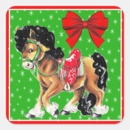 サドル付き西クリスマスの小さな馬ポニー スクエアシール