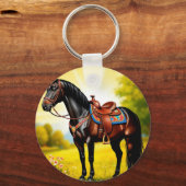 サドル威厳のある付き黒馬 キーホルダー (正面)