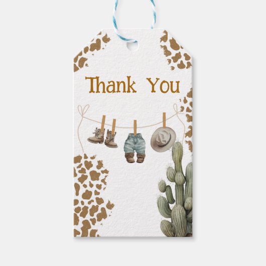 サドル小さなカウボーイが途中のベビー ギフトタグ (正面)