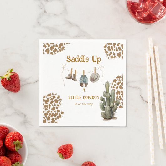 サドル小さなカウボーイが途中のベビー スタンダードカクテルナプキン (インサイチュ)