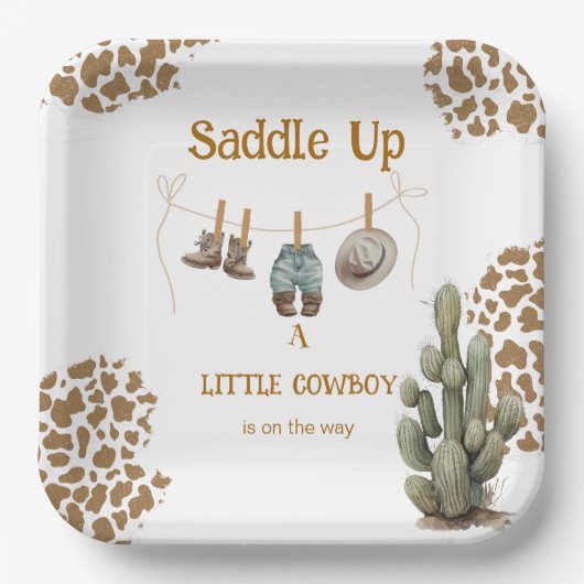 サドル小さなカウボーイが途中のベビー ペーパープレート (正面)
