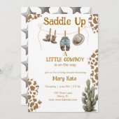サドル小さなカウボーイが途中のベビー 招待状 (正面/裏面)