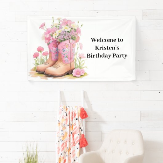 サドル甘味カウボーイ及び女性のカーボーイ誕生日 横断幕 (インサイチュ)