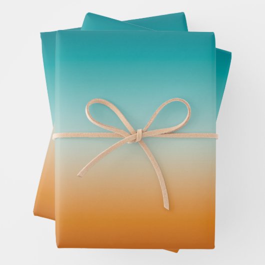サニかわいらしーグラデーションオレンジ&ティール(緑がかった色)ブルーグラデーションピル ラッピングペーパーシート (インサイチュ)