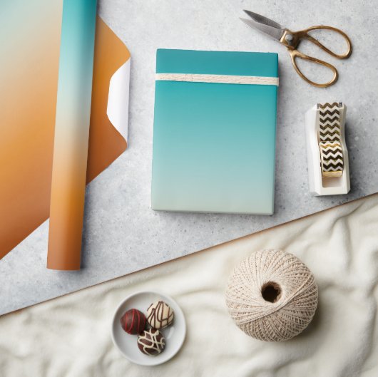 サニかわいらしーグラデーションオレンジ&ティール(緑がかった色)ブルーグラデーション ラッピングペーパー (クラフト)