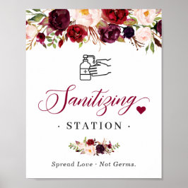サニタイジングステーションサインブルゴーニュ赤面シックフローラ ポスター