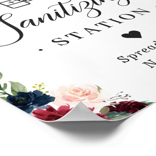 サニタイジングステーションサインブルゴーニュ赤面ブルーフローラ ポスター (角)