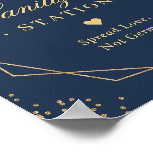 サニタイジングステーションサイン金ゴールドネイビーブルゴーニュフローラ ポスター (角)