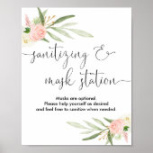 サニタイジングマスクステーションのサインピンクの緑の金ゴールド ポスター (正面)