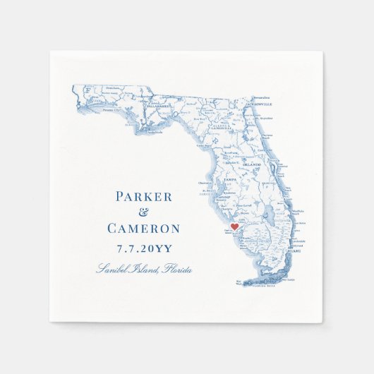 サニベエレガントル島フロリダの地結婚図 スタンダードカクテルナプキン (正面)