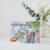 サニベルアイランドウォーターカラーフロリダアート ポストカード (スタンド正面)