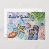 サニベルアイランドウォーターカラーフロリダアート ポストカード (正面/裏面)