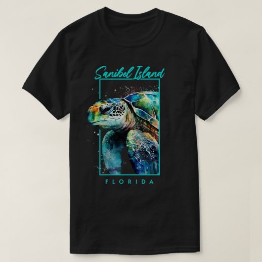 サニベルアイランドフロリダウォーターカラーウミガメ港 Tシャツ (デザイン正面)