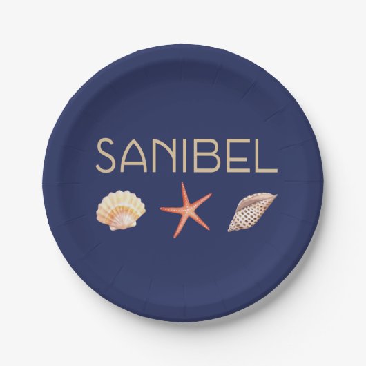 サニベルアイランドフロリダシーシェルズオンブルー ペーパープレート (正面)