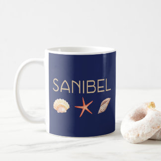 サニベルアイランドフロリダシーシェルズブルー コーヒーマグカップ