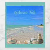 サニベルアイランドフロリダビーチと秋カボチャ ワインラベル (シングルラベル)