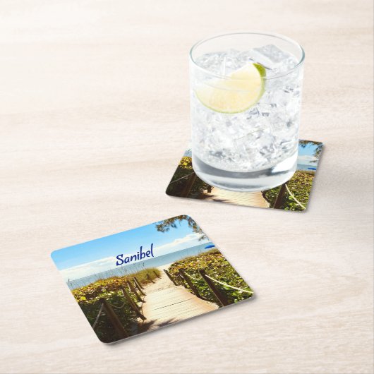 サニベルアイランドフロリダビーチ海 スクエアペーパーコースター (インサイチュ)