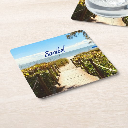 サニベルアイランドフロリダビーチ海 スクエアペーパーコースター (アングル)