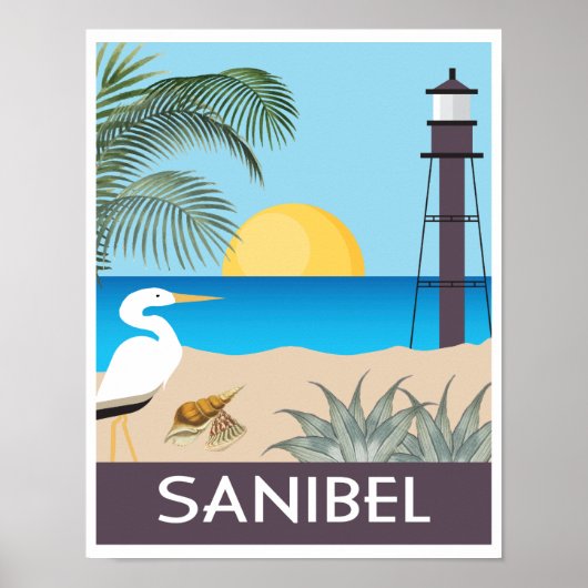 サニベルアイランドフロリダ州ヴィンテージ旅行スタイル ポスター (正面)