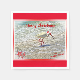 サニベルアイランドFLホワイトイビスからのメリークリスマス スタンダードカクテルナプキン