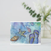 サニベルサンダルズウォーターカラービーチサンダルビーチテーマ ポストカード (スタンド正面)