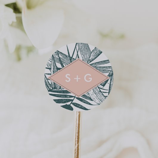 サニベル |熱帯植物学結婚のモノグラム ラウンドシール