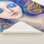 サニーアズール海サーフウェーブズブルー金ゴールドガール シェルパブランケット (3/4)