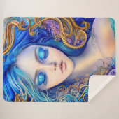 サニーアズール海サーフウェーブズブルー金ゴールドガール シェルパブランケット (正面(横))