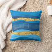 サニーアズール海ビーチウェーブブルー金ゴールドモノグラム クッション (ブランケット)