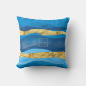 サニーアズール海ビーチウェーブブルー金ゴールドモノグラム クッション (正面)