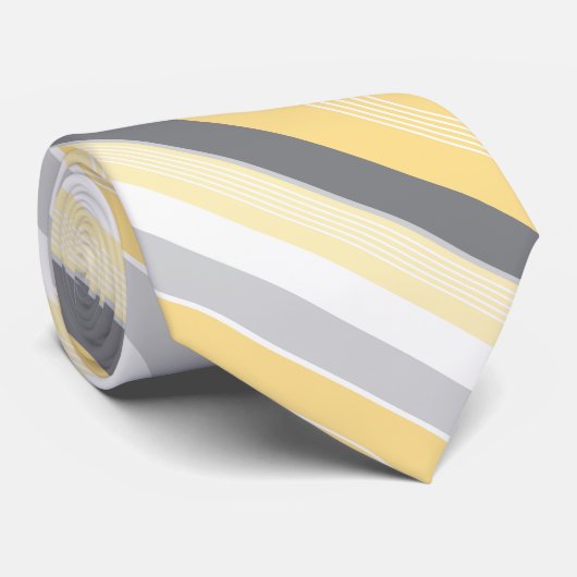 サニーイエローとグレーのストライプ ネクタイ (ロール)
