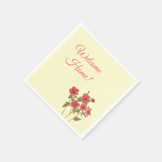 サニーイエローとピンクのワイルドフラワーウェルカムホーム スタンダードカクテルナプキン (角)