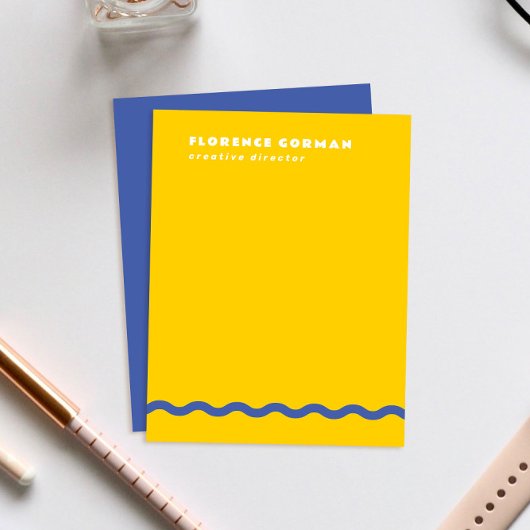サニーイエローとブルーバイオレットの波型フレームパーソナル サンキューカード