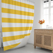サニーイエローとホワイトワイドストライプ シャワーカーテン