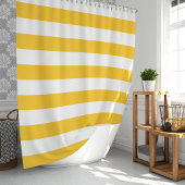 サニーイエローとホワイトワイドストライプ シャワーカーテン