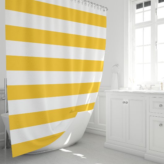 サニーイエローとホワイトワイドストライプ シャワーカーテン